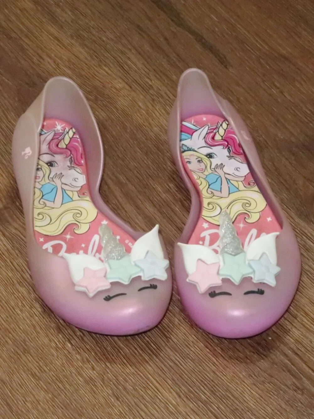 Girls Grendene by Mini Melissa Barbie Pink Multi Unicorn Slip On Shoes Flats 2Y